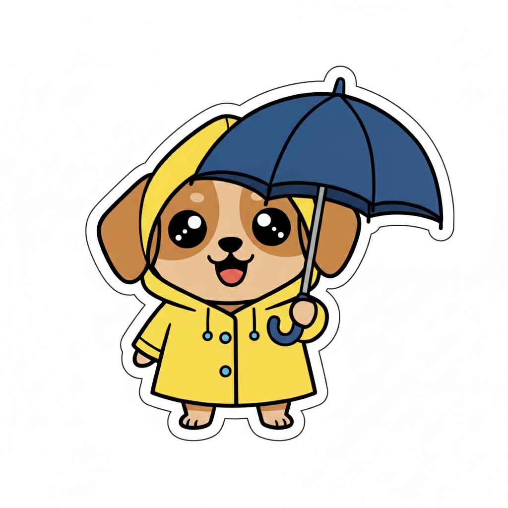 Adorable Dog in a Raincoat Sticker | Cute Kawaii Gift
