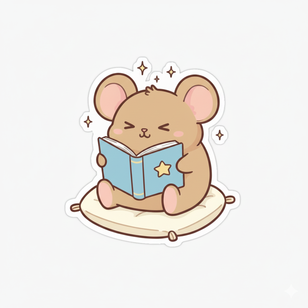 Bookworm Mouse Reading Sticker | Cute Kawaii Stationery Decal