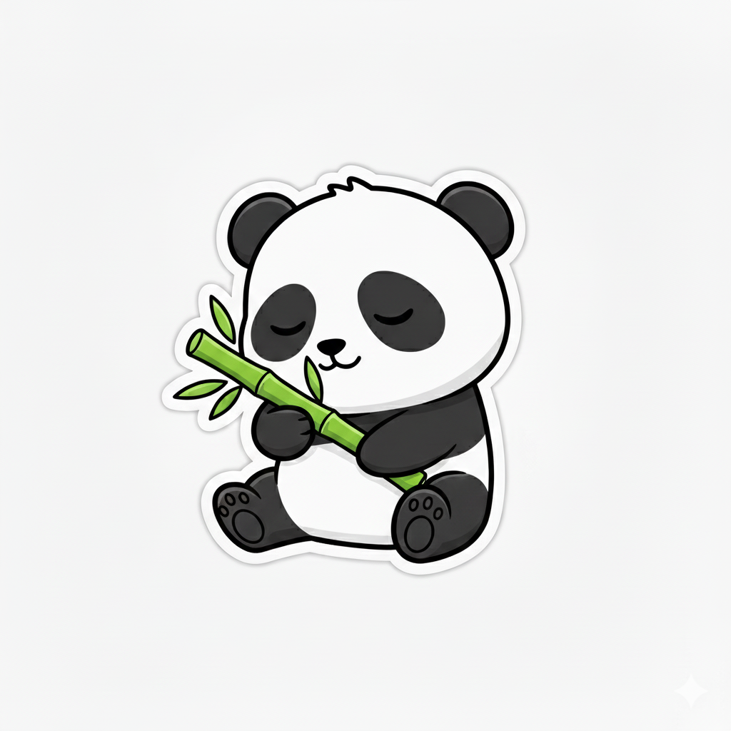 Peaceful Panda with Bamboo Sticker | Cute Kawaii Animal Decal