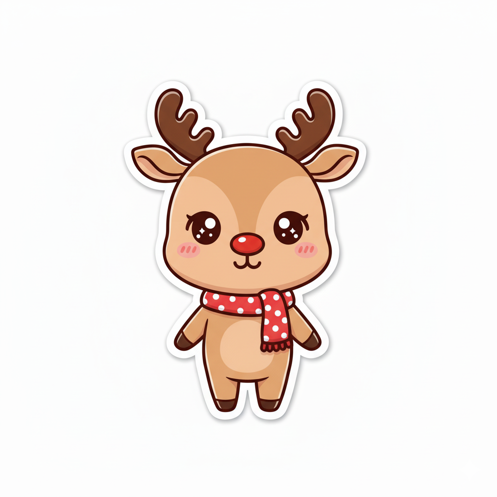 Festive Reindeer with Scarf Sticker | Cute Holographic Holiday Decal