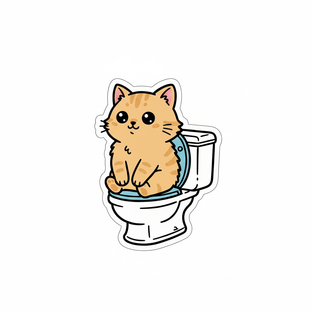 Cat on the Toilet Sticker | Cute Kawaii Decal