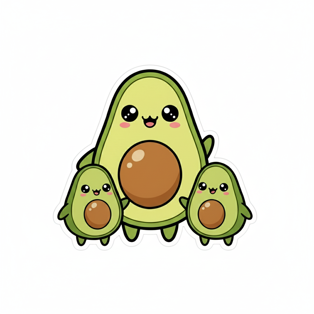 Adorable Avocado Family Sticker | Cute Kawaii Decal