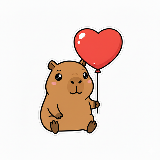 Capybara with Heart Balloon Sticker | Cute Kawaii Love Decal