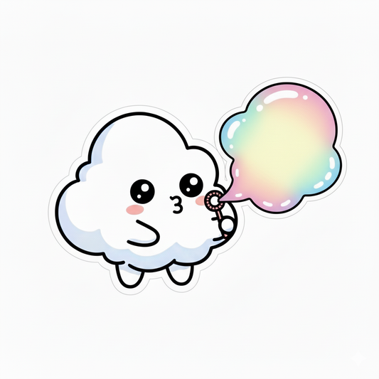 Dreamy Cloud Blowing Rainbow Bubbles Sticker | Cute Kawaii Decal