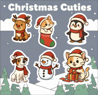 Christmas Cuties Holographic Sticker Sheet