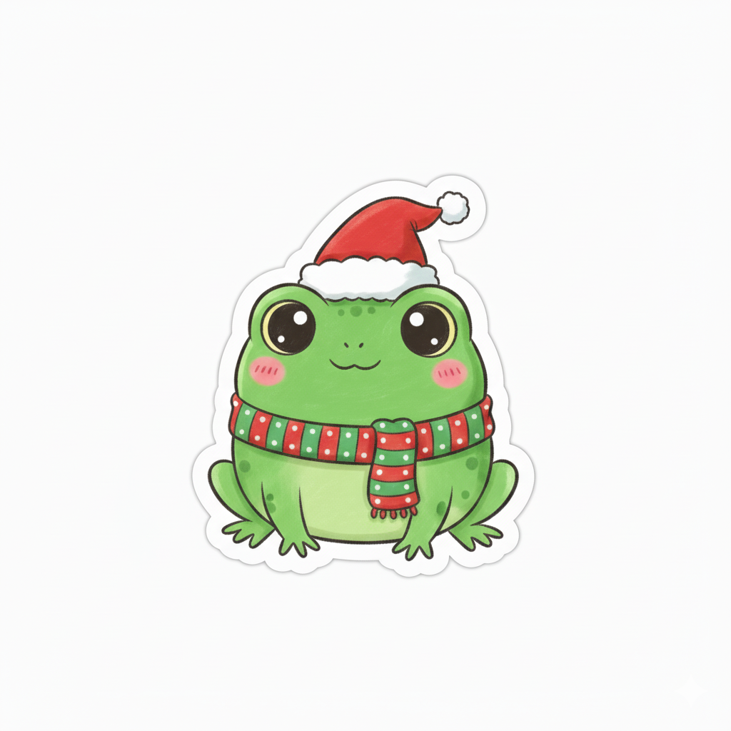Festive Frog in Santa Hat Sticker | Cute Holographic Holiday Decal