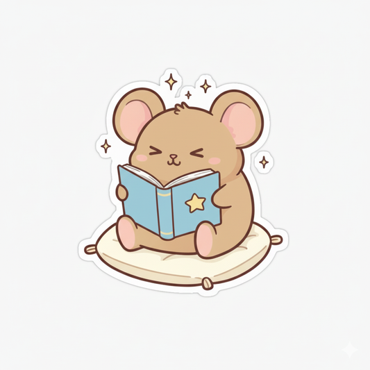 Bookworm Mouse Reading Sticker | Cute Kawaii Stationery Decal